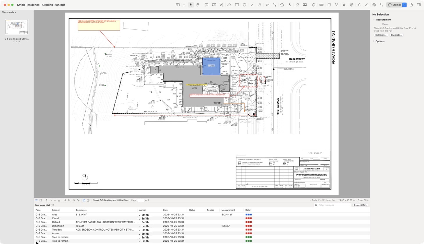 The Marqup window with the Markups List open under the sheet